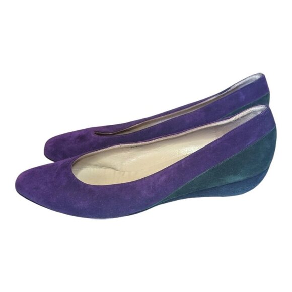 VTG Salvatore Ferragamo Purple Green Kitten Wedge Pointed Toe 9AA - Picture 2 of 7